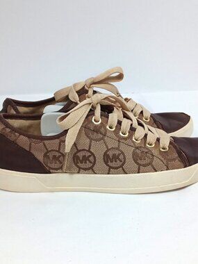 Michael Kors MK Logo Sneakers Brown Monogram Lace Up Size 6.5 Low Top